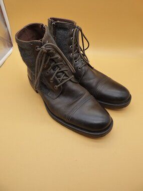 Aston Grey Men's Leather & Wool Combat Boots Brown Size 11